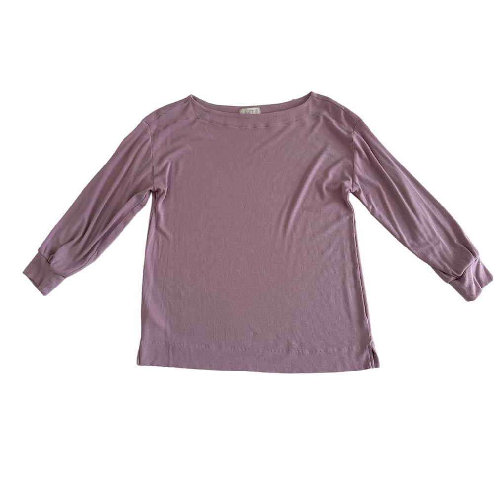 Loft Outlet Ribbed Soft Pink Boat Neck 3/4 Sleeve Top Sz Small
